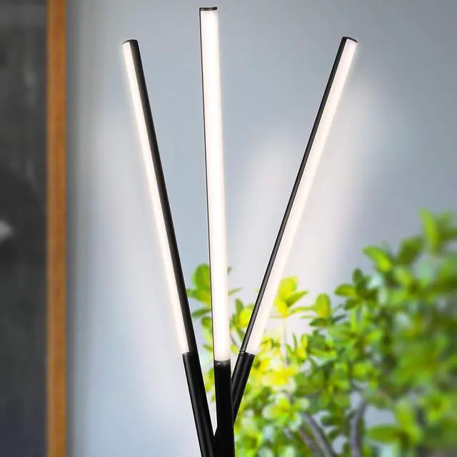 Alt view image 3 of 7 - Brightech Stix Floor Lamp, Tall Tree Lamp for Offices, LED Tripod Lamp for Living Rooms, Great Living Room Décor, Dimmable Standing Lamp with 3 Lights for Bedroom Reading - Black