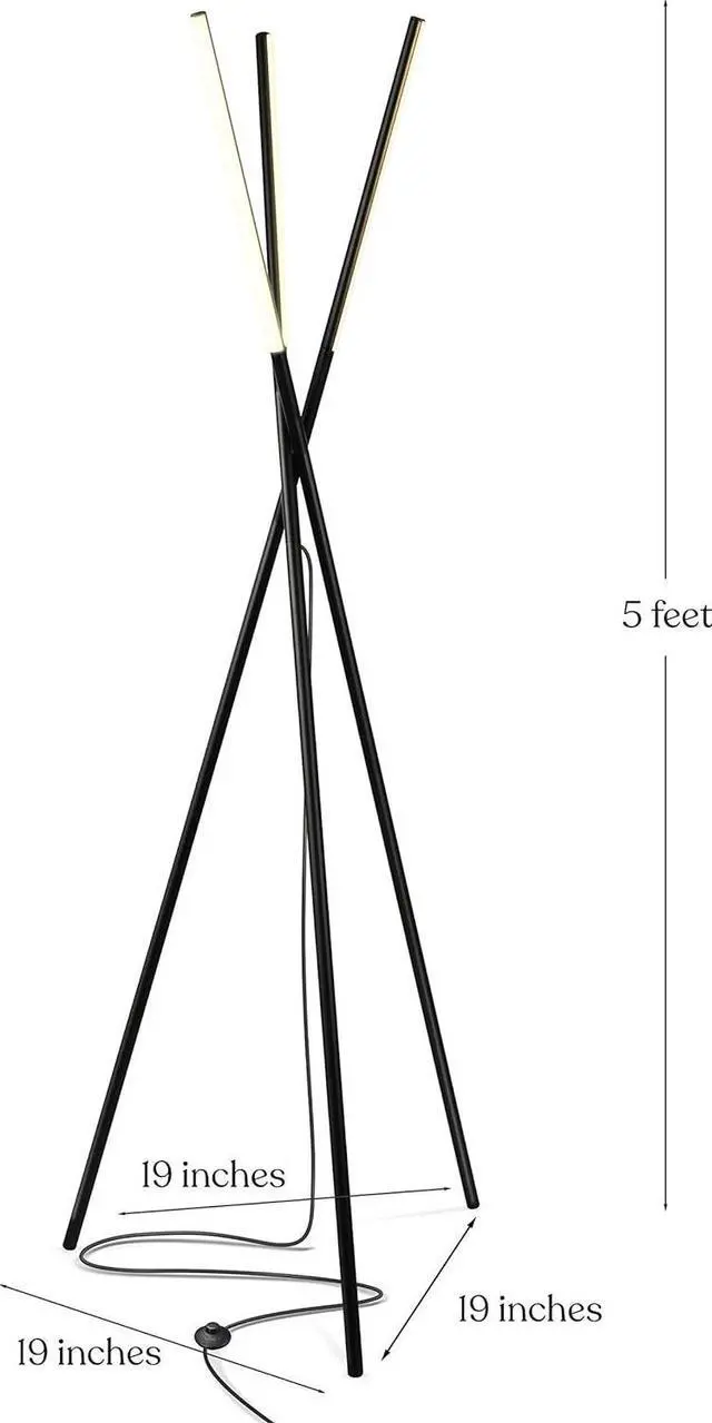 Alt view image 2 of 7 - Brightech Stix Floor Lamp, Tall Tree Lamp for Offices, LED Tripod Lamp for Living Rooms, Great Living Room Décor, Dimmable Standing Lamp with 3 Lights for Bedroom Reading - Black