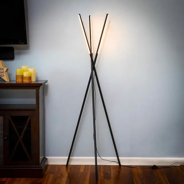 Alt view image 4 of 7 - Brightech Stix Floor Lamp, Tall Tree Lamp for Offices, LED Tripod Lamp for Living Rooms, Great Living Room Décor, Dimmable Standing Lamp with 3 Lights for Bedroom Reading - Black
