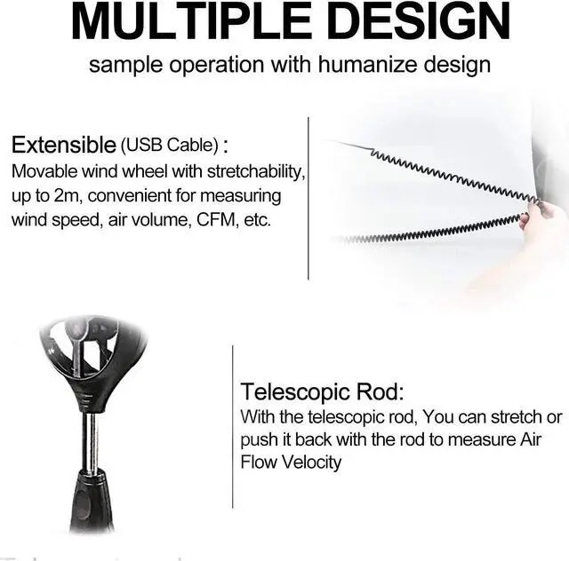 Alt view image 4 of 7 - Anemometer Handheld CFM Pro HVAC Anemometer AP-846A Wind Speed Meter with Backlight Max/Min/Avg Functions for Measuring Wind Speed Air Velocity HVAC Air Flow Meter