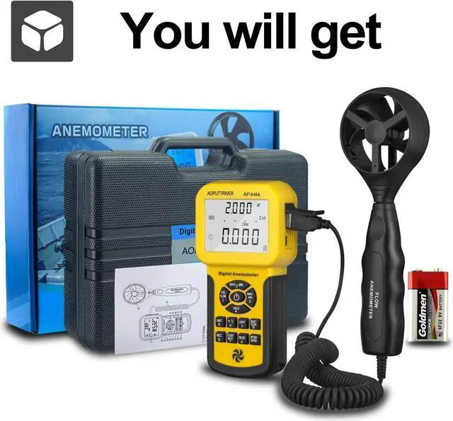Alt view image 7 of 7 - Anemometer Handheld CFM Pro HVAC Anemometer AP-846A Wind Speed Meter with Backlight Max/Min/Avg Functions for Measuring Wind Speed Air Velocity HVAC Air Flow Meter