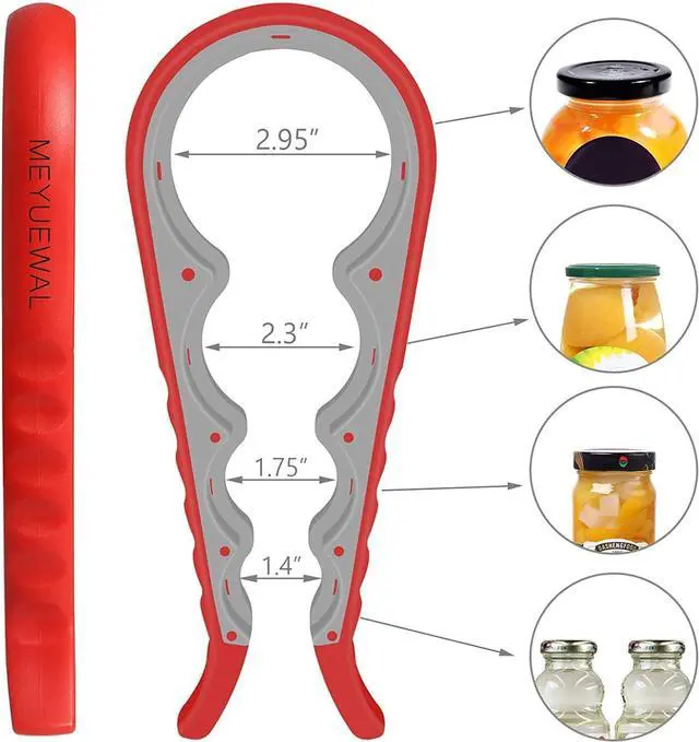 Alt view image 2 of 7 - Jar Opener, 5 in 1 Multi Function Can Opener Bottle Opener Kit with Silicone Handle Easy to Use for Children, Elderly and Arthritis Sufferers (Apple Red