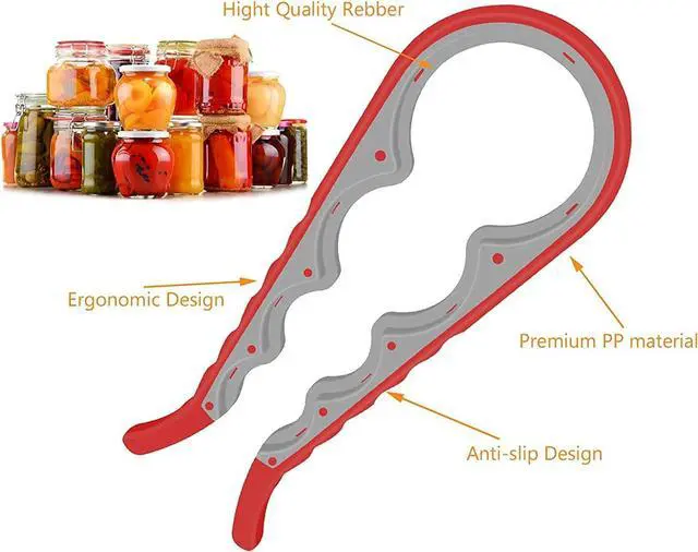 Alt view image 6 of 7 - Jar Opener, 5 in 1 Multi Function Can Opener Bottle Opener Kit with Silicone Handle Easy to Use for Children, Elderly and Arthritis Sufferers (Apple Red