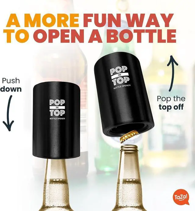 Alt view image 2 of 7 - Pop-the-Top Beer Bottle Opener (Stainless): Automatic Bottle Cap Opener, Push Down Pop Off Bar Tool, Soda and Beer Cap Remover, Cool & Fun Gadget