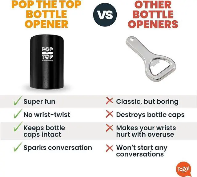 Alt view image 3 of 7 - Pop-the-Top Beer Bottle Opener (Stainless): Automatic Bottle Cap Opener, Push Down Pop Off Bar Tool, Soda and Beer Cap Remover, Cool & Fun Gadget