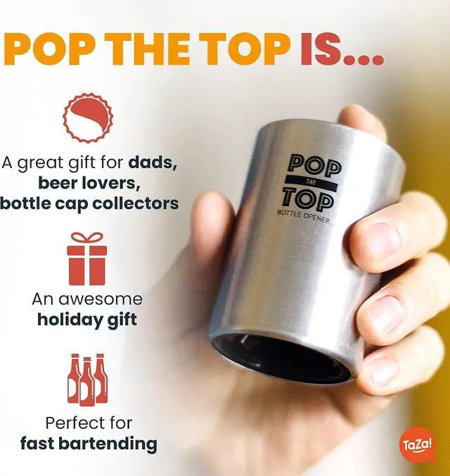 Alt view image 5 of 7 - Pop-the-Top Beer Bottle Opener (Stainless): Automatic Bottle Cap Opener, Push Down Pop Off Bar Tool, Soda and Beer Cap Remover, Cool & Fun Gadget