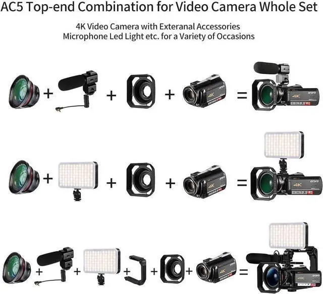 Alt view image 5 of 7 - 4K Video Camera Camcorder AC5 UHD Camcorder with 12x Optical Zoom 3.1" IPS HD 1080P 60FPS Digital WiFi Vlog Camera Camcorder with Microphone, Video Light, Wide Angle Lens and 64G SD Card