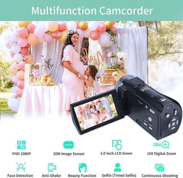 Alt view image 2 of 7 - HDV-V12 HD 1080P Video Camera Recorder Infrared Night Vision Camera Camcorders with 16G SD Card and 2 Batteries