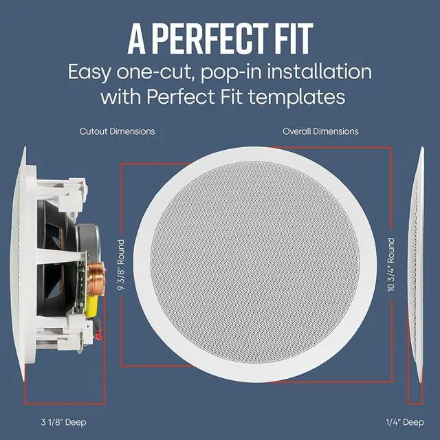 Alt view image 3 of 7 - Polk Audio RC80i 2-way Premium In-Ceiling 8" Round Speakers, Set of 2 Perfect for Damp and Humid Indoor/Outdoor Placement - Bath, Kitchen, Covered Porches (White, Paintable-Grille)