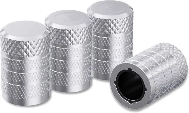 Main image of CKAuto Tire Valve Stem Caps, Aluminum Silver, 4 pcs/Pack | Corrosion Resistant, Universal Stem Covers for Cars Trucks Motorcycles SUVs and Bikes