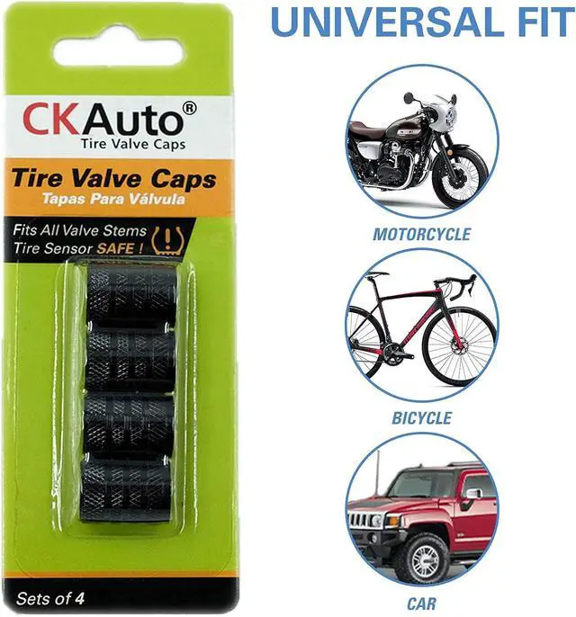 Alt view image 5 of 6 - CKAuto Tire Valve Stem Caps, Aluminum Black, 4 pcs/Pack | Corrosion Resistant, Universal Stem Covers for Cars Trucks Motorcycles SUVs and Bikes