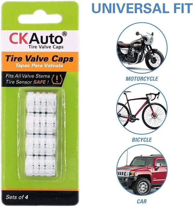 Alt view image 5 of 6 - CKAuto Tire Valve Stem Caps, Aluminum Silver, 4 pcs/Pack | Corrosion Resistant, Universal Stem Covers for Cars Trucks Motorcycles SUVs and Bikes