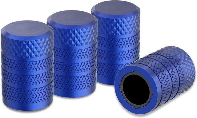Main image of CKAuto Tire Valve Stem Caps, Aluminum Blue, 4 pcs/Pack | Corrosion Resistant, Universal Stem Covers for Cars Trucks Motorcycles SUVs and Bikes
