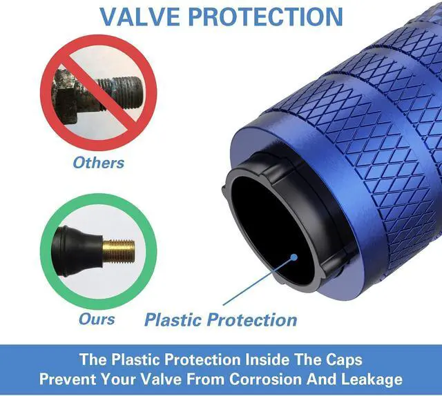 Alt view image 3 of 6 - CKAuto Tire Valve Stem Caps, Aluminum Blue, 4 pcs/Pack | Corrosion Resistant, Universal Stem Covers for Cars Trucks Motorcycles SUVs and Bikes