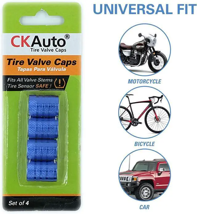 Alt view image 5 of 6 - CKAuto Tire Valve Stem Caps, Aluminum Blue, 4 pcs/Pack | Corrosion Resistant, Universal Stem Covers for Cars Trucks Motorcycles SUVs and Bikes
