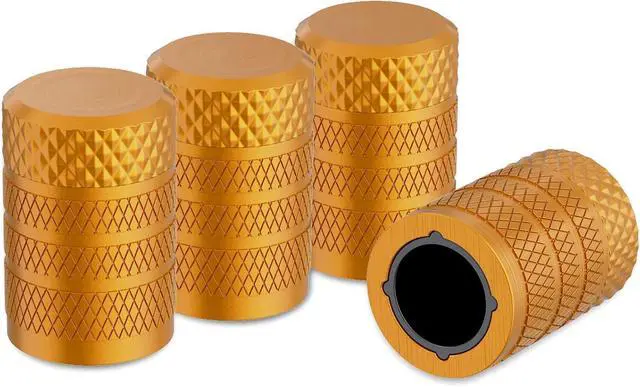 Main image of CKAuto Tire Valve Stem Caps, Aluminum Golden Yellow, 4 Pcs/Pack | Corrosion Resistant, Universal Stem Covers for Cars Trucks Motorcycles SUVs and Bikes