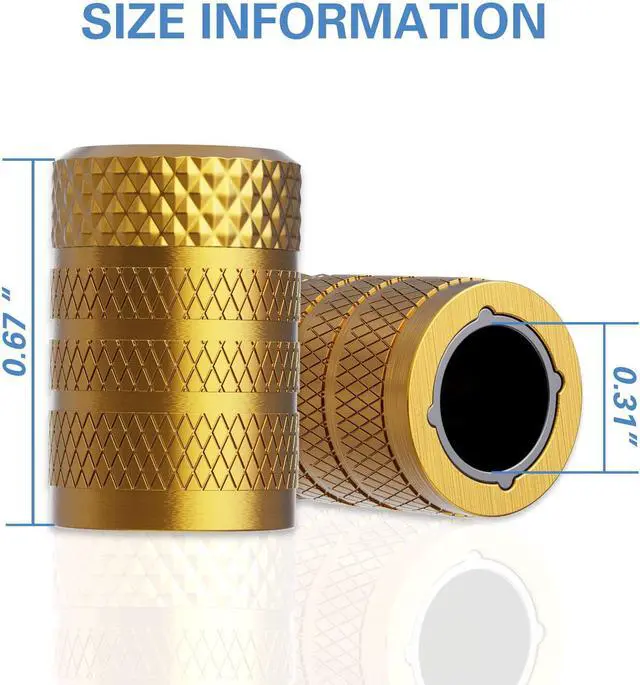 Alt view image 4 of 6 - CKAuto Tire Valve Stem Caps, Aluminum Golden Yellow, 4 Pcs/Pack | Corrosion Resistant, Universal Stem Covers for Cars Trucks Motorcycles SUVs and Bikes