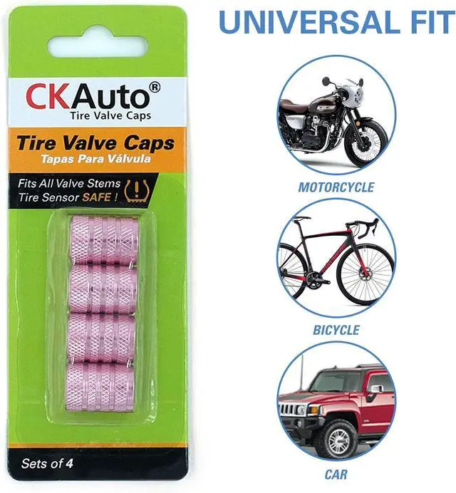 Alt view image 5 of 6 - CKAuto Tire Valve Stem Caps, Aluminum Pink, 4 pcs/Pack | Corrosion Resistant, Universal Stem Covers for Cars Trucks Motorcycles SUVs and Bikes
