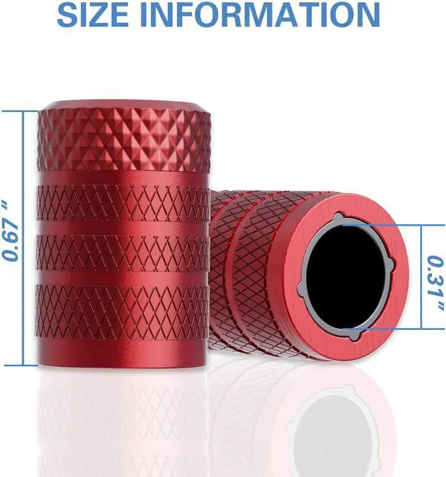 Alt view image 4 of 6 - CKAuto Tire Valve Stem Caps, Aluminum Red, 4 Pcs/Pack | Corrosion Resistant, Universal Stem Covers for Cars Trucks Motorcycles SUVs and Bikes