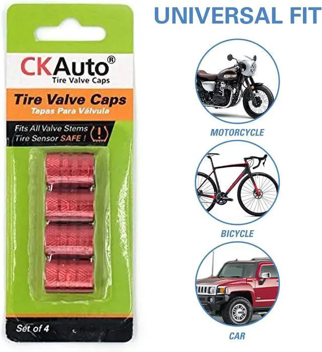 Alt view image 5 of 6 - CKAuto Tire Valve Stem Caps, Aluminum Red, 4 Pcs/Pack | Corrosion Resistant, Universal Stem Covers for Cars Trucks Motorcycles SUVs and Bikes