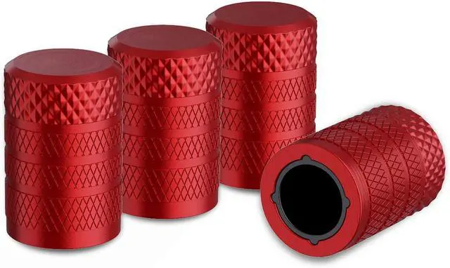 Main image of CKAuto Tire Valve Stem Caps, Aluminum Red, 4 Pcs/Pack | Corrosion Resistant, Universal Stem Covers for Cars Trucks Motorcycles SUVs and Bikes