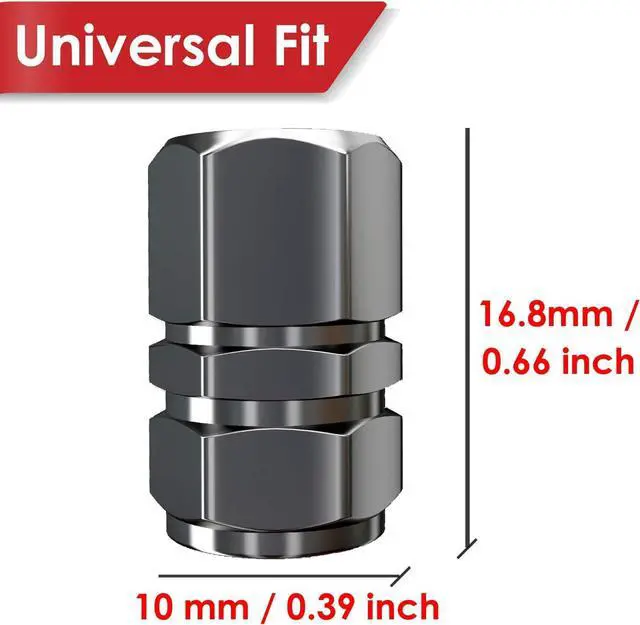 Alt view image 4 of 6 - Tire Valve Caps (12 Pack) Heavy-Duty Stem Covers | Dust Proof, with O Rubber Seal | Hexagon Design | Outdoor, All-Weather, Leak-Proof Air Protection | Light-Weight Universal Aluminum Alloy (Gun Gray)