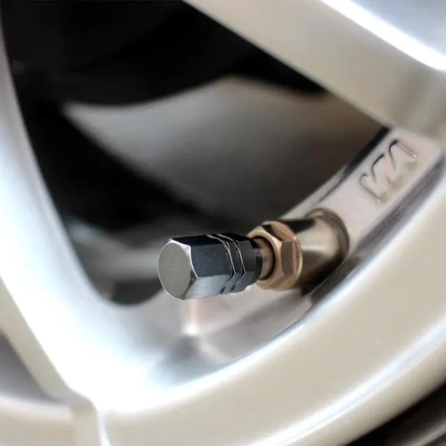 Alt view image 3 of 6 - Tire Valve Caps (12 Pack) Heavy-Duty Stem Covers | Dust Proof, with O Rubber Seal | Hexagon Design | Outdoor, All-Weather, Leak-Proof Air Protection | Light-Weight Universal Aluminum Alloy (Gun Gray)