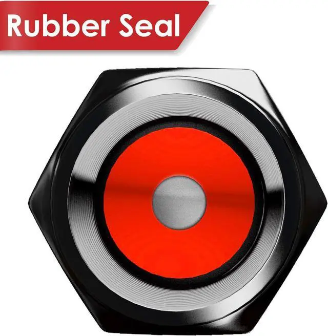 Alt view image 2 of 6 - Tire Valve Caps (12 Pack) Heavy-Duty Stem Covers | Dust Proof, with O Rubber Seal | Hexagon Design | Outdoor, All-Weather, Leak-Proof Air Protection | Light-Weight Universal Aluminum Alloy (Black)