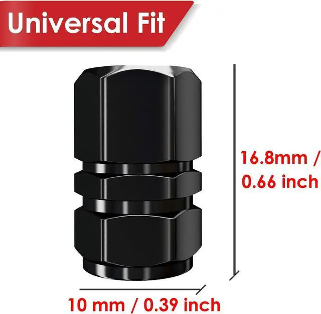 Alt view image 4 of 6 - Tire Valve Caps (12 Pack) Heavy-Duty Stem Covers | Dust Proof, with O Rubber Seal | Hexagon Design | Outdoor, All-Weather, Leak-Proof Air Protection | Light-Weight Universal Aluminum Alloy (Black)