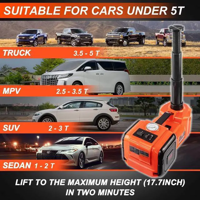 Alt view image 2 of 7 - Electric Car Jack Kit 5Ton 12V Hydraulic Car Jack Lift (Lifting Range: 6.1~17.7 inch) with Electric Impact Wrench for SUV MPV Sedan Truck Change Tires Garage Repair