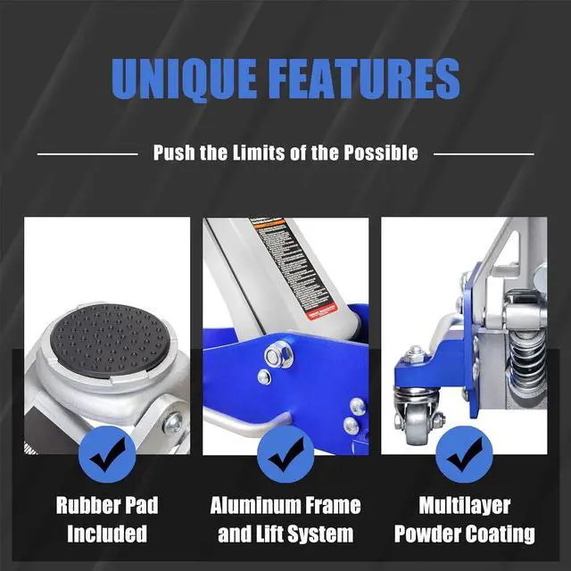 Alt view image 5 of 7 - T815016L Torin Hydraulic Low Profile Aluminum and Steel Racing Floor Jack with Dual Piston Quick Lift Pump, 1.5 Ton (3,000 lb) Capacity, Blue, T815016L