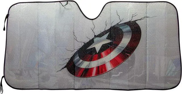 Alt view image 3 of 4 - Plasticolor 003756R01 Captain America Marvel Broken Shield Accordion Bubble Sunshade