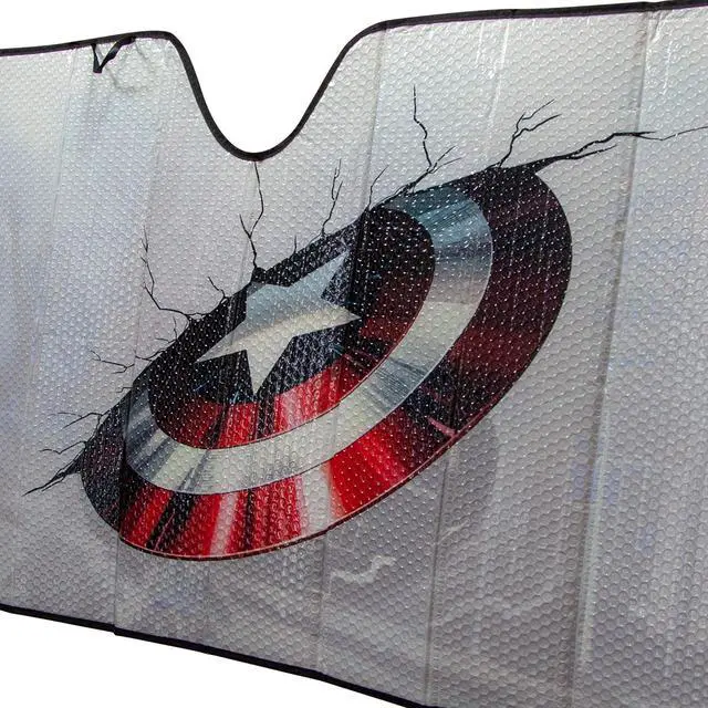 Alt view image 2 of 4 - Plasticolor 003756R01 Captain America Marvel Broken Shield Accordion Bubble Sunshade