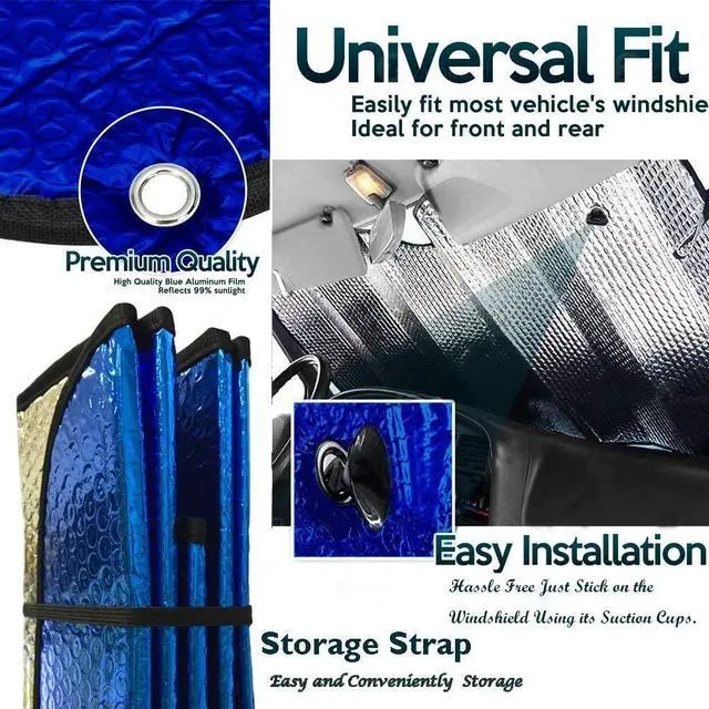 Alt view image 6 of 6 - Windshield Sunshade Car Foldable UV Ray Reflector Auto Front Window Sun Shade Visor Shield Shade,Keeps Vehicle Cool - Blue (55" x 27.5")