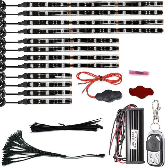 Main image of 12Pcs Vehicle Motorcycle LED Light Kit Strips Multi-Color Accent Glow Lighting Neon Lights Lamp Flexible with Remote