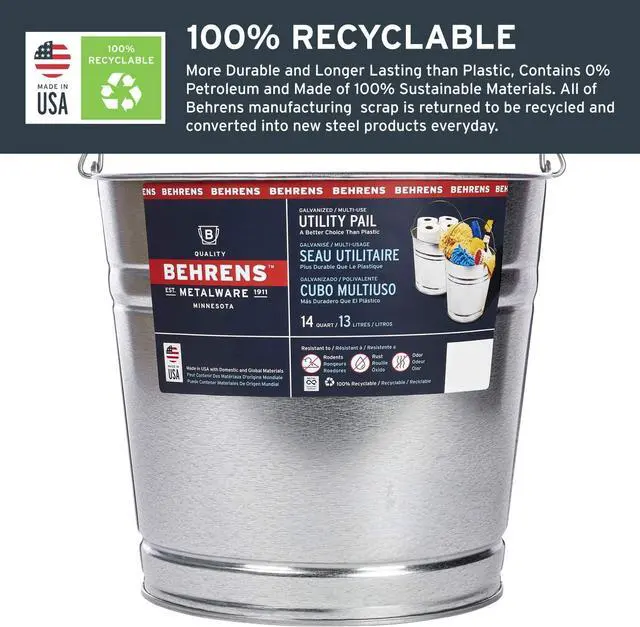 Alt view image 2 of 7 - Behrens Galvanized Steel Utility Pail 14-Quart