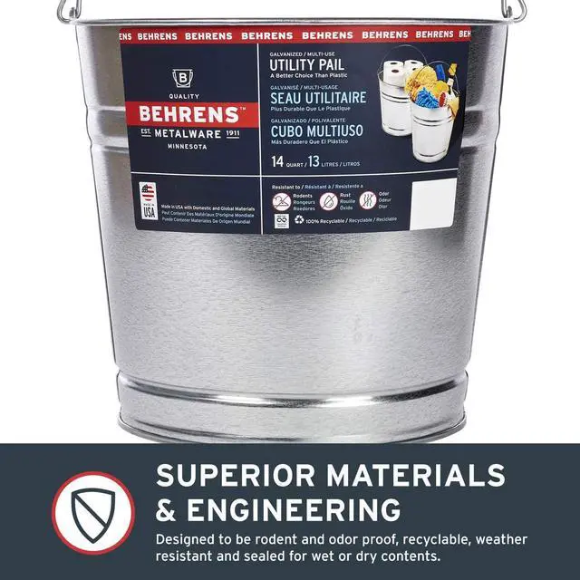 Alt view image 6 of 7 - Behrens Galvanized Steel Utility Pail 14-Quart