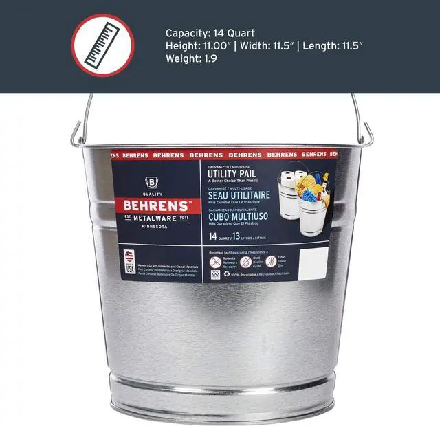 Alt view image 7 of 7 - Behrens Galvanized Steel Utility Pail 14-Quart