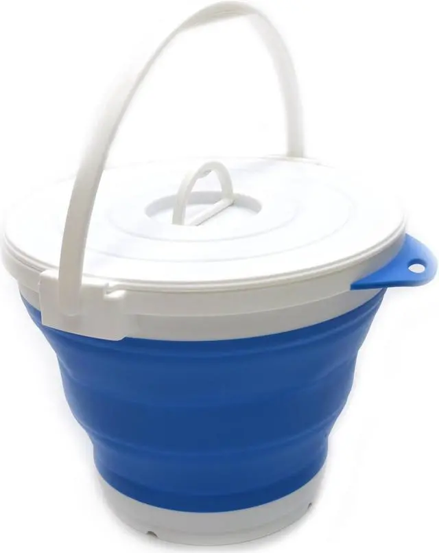 Alt view image 3 of 7 - SAMMART 10L (2.64Gallon) Collapsible Fishing Bucket with Locking Lid - Foldable Round Tub - Portable Plastic Water Pail - Space Saving Outdoor Waterpot (Blue)