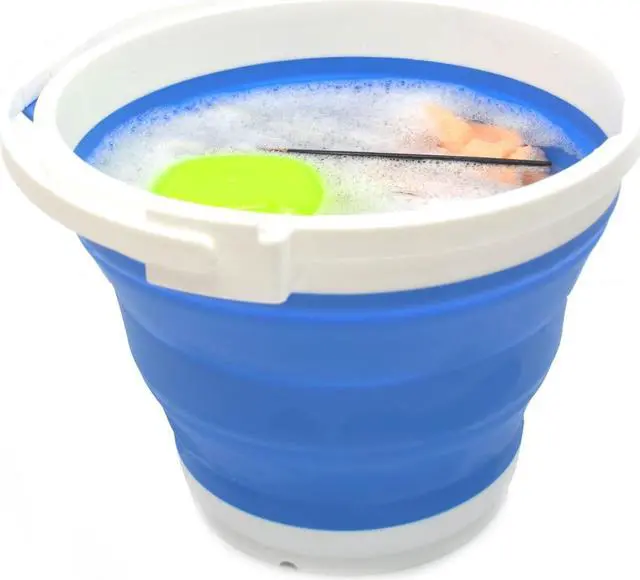 Alt view image 5 of 7 - SAMMART 10L (2.64Gallon) Collapsible Fishing Bucket with Locking Lid - Foldable Round Tub - Portable Plastic Water Pail - Space Saving Outdoor Waterpot (Blue)