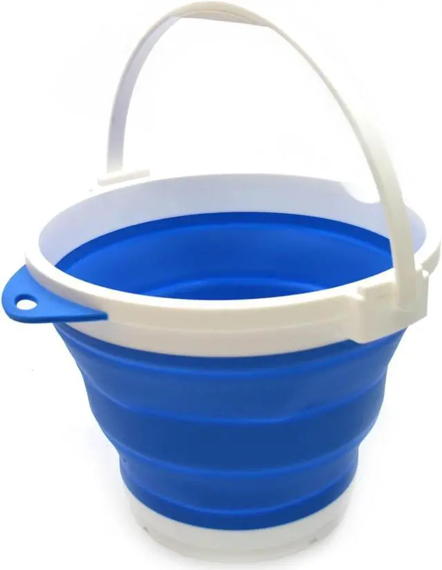 Alt view image 4 of 7 - SAMMART 10L (2.64Gallon) Collapsible Fishing Bucket with Locking Lid - Foldable Round Tub - Portable Plastic Water Pail - Space Saving Outdoor Waterpot (Blue)