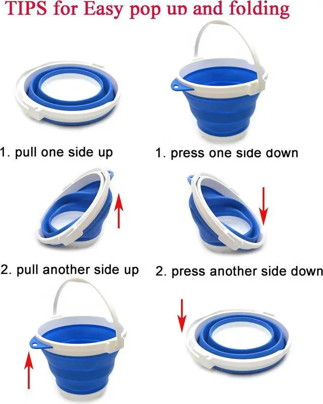 Alt view image 7 of 7 - SAMMART 10L (2.64Gallon) Collapsible Fishing Bucket with Locking Lid - Foldable Round Tub - Portable Plastic Water Pail - Space Saving Outdoor Waterpot (Blue)