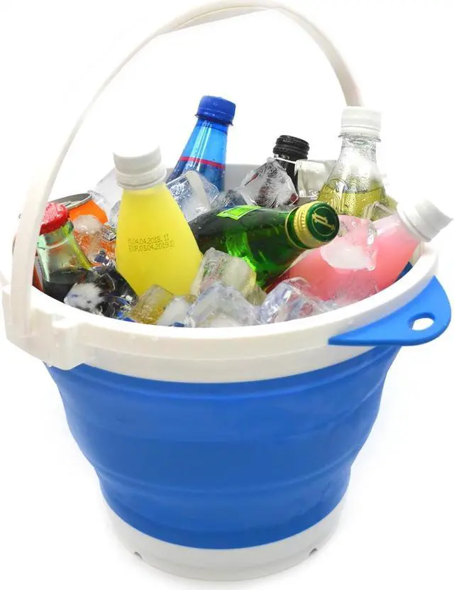Alt view image 6 of 7 - SAMMART 10L (2.64Gallon) Collapsible Fishing Bucket with Locking Lid - Foldable Round Tub - Portable Plastic Water Pail - Space Saving Outdoor Waterpot (Blue)