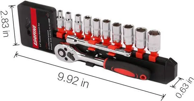 Alt view image 5 of 7 - Egofine 12pcs 1/4 Inch Ratchet Socket Wrench Set, Drive Socket Set with 10 Sockets 4-13mm and 2 Way Quick Released Ratchet Handle and Extension Bar