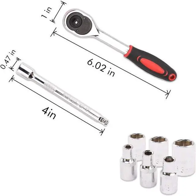 Alt view image 6 of 7 - Egofine 12pcs 1/4 Inch Ratchet Socket Wrench Set, Drive Socket Set with 10 Sockets 4-13mm and 2 Way Quick Released Ratchet Handle and Extension Bar