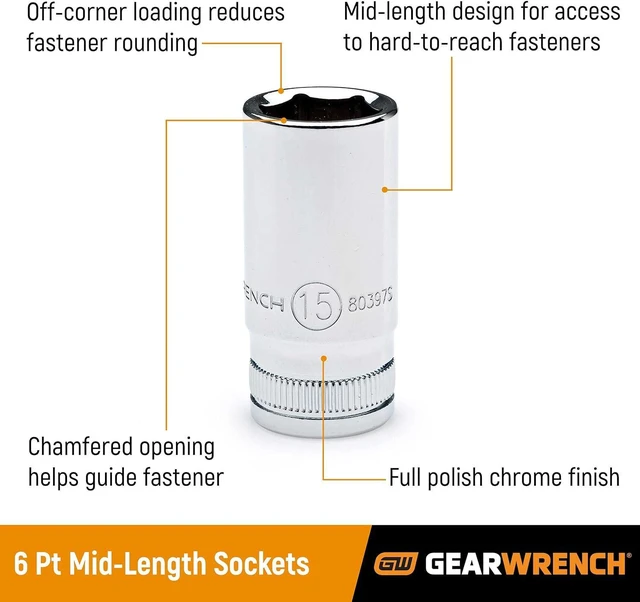 Alt view image 3 of 7 - GEARWRENCH 14 Pc. 3/8" Drive 6 Point Mid-Length Socket Set, Metric - 80554S