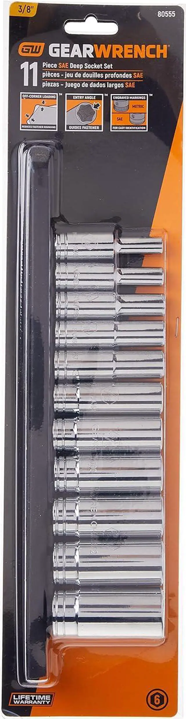 Alt view image 4 of 5 - GEARWRENCH 11 Pc. 3/8" Drive 6 Pt. Deep Socket Set, SAE - 80555