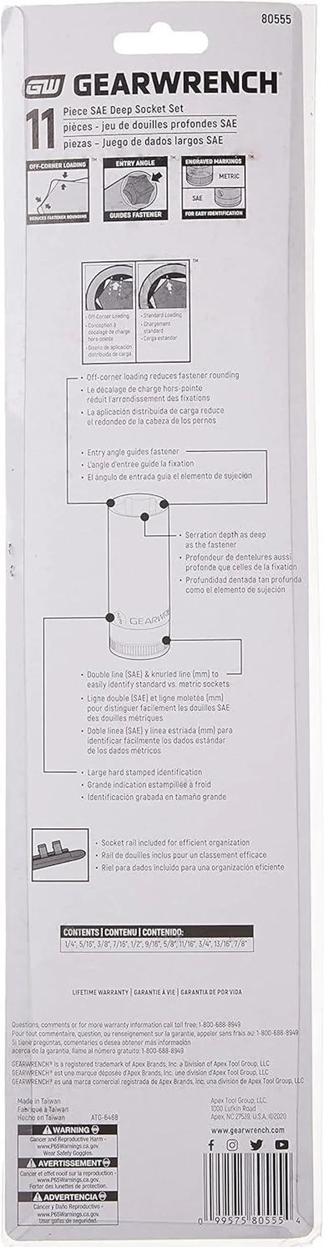 Alt view image 5 of 5 - GEARWRENCH 11 Pc. 3/8" Drive 6 Pt. Deep Socket Set, SAE - 80555
