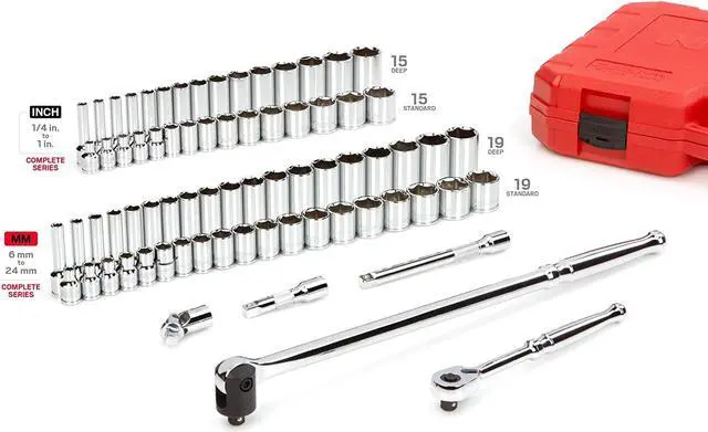 Alt view image 3 of 7 - TEKTON 3/8 Inch Drive 6-Point Socket and Ratchet Set, 73-Piece (1/4-1 in., 6-24 mm) | SKT15311