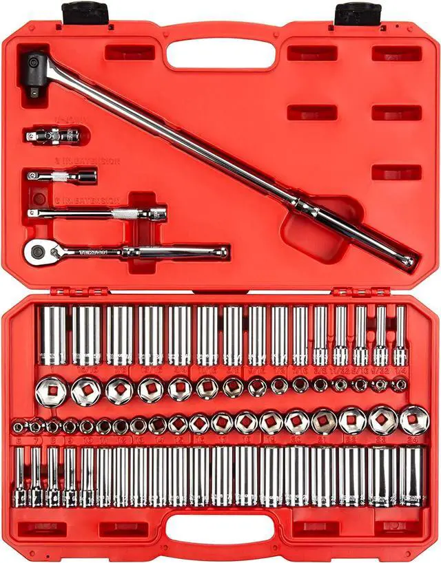 Main image of TEKTON 3/8 Inch Drive 6-Point Socket and Ratchet Set, 73-Piece (1/4-1 in., 6-24 mm) | SKT15311